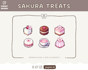 Sakura Treats Sub/Bit badges | Emote | Channel Points | Twitch, YouTube, Discord | Cute, Kawaii | Streamer Graphics, Token | Pixel