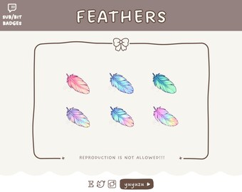 Feathers Sub/Bit badges | Emote | Channel Points | Twitch, YouTube, Discord | Cute, Kawaii | Streamer Graphics, Token