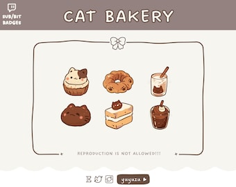 Cat Bakery Set Sub/Bit badges | Emote | Channel Points | Twitch, YouTube, Discord | Cute, Kawaii | Streamer Graphics, Token