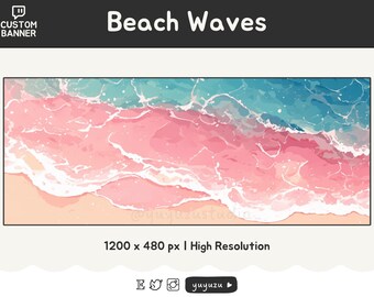 Custom Twitch Banner | Beach Waves | Banner | Lunar Glow | High resolution | Stream | Lofi Pastel Watercolor Gamer