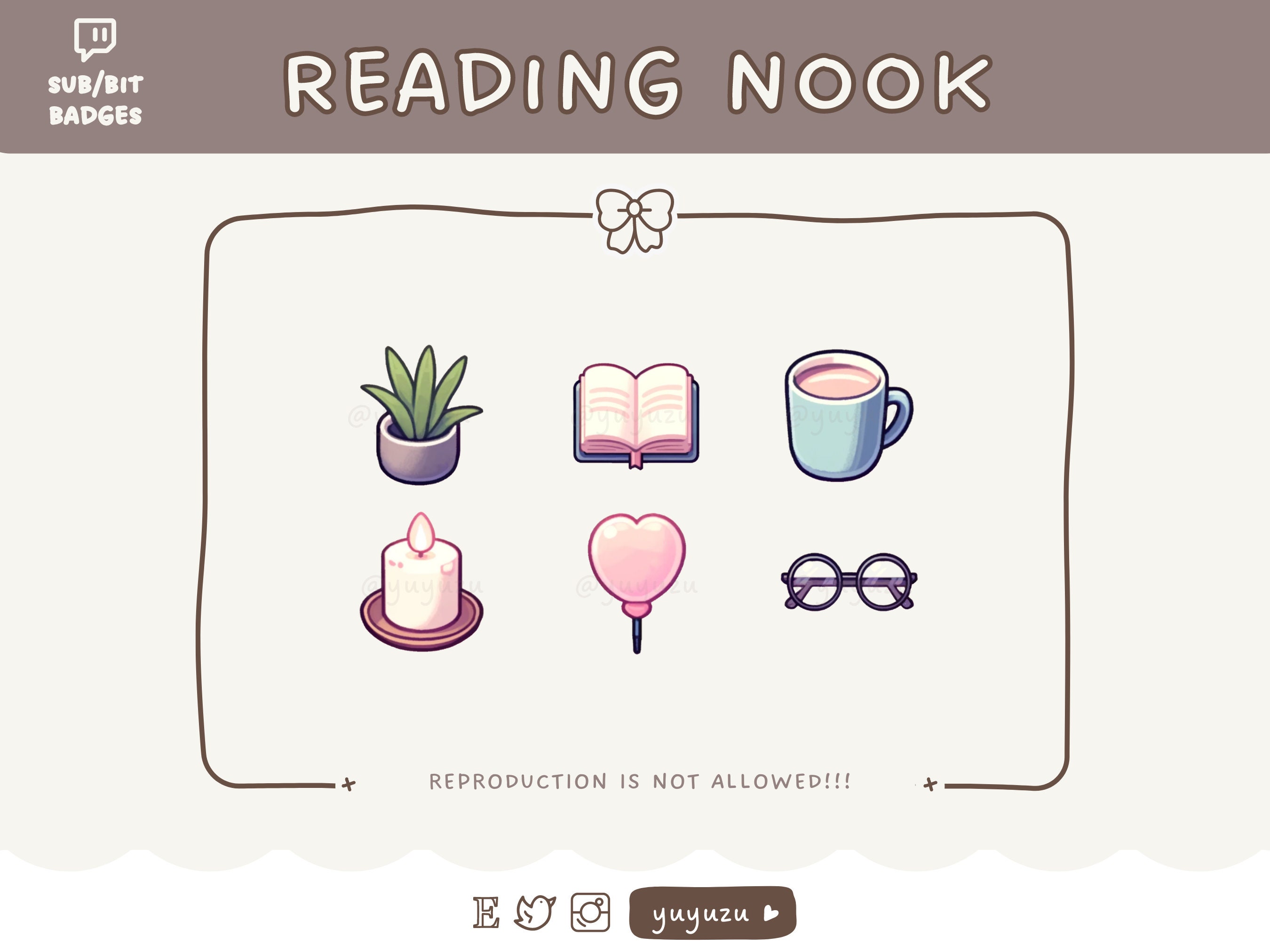 Reading Nook Set Sub/Bit badges | Emote | Channel Points | Twitch, YouTube, Discord | Cute, Kawaii | Streamer Graphics, Token