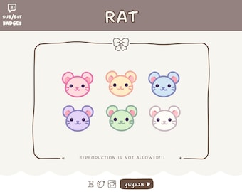 Rat Set Sub/Bit badges | Emote | Channel Points | Twitch, YouTube, Discord | Cute, Kawaii | Streamer Graphics, Token