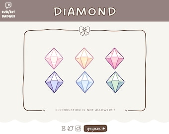 Diamonds Set Sub/Bit badges | Emote | Channel Points | Twitch, YouTube, Discord | Cute, Kawaii | Streamer Graphics, Token