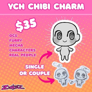 YCH Acrylic Charm Keychain Commissions - Chibi OC Fursona Mecha Ship Personalized Custom Glitter Keychain