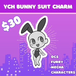YCH acryl bedel sleutelhangers commissies - Chibi Fursona Mecha OC Custom Bunny Suit Kabukicho