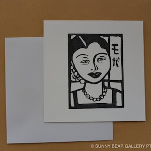 Modern Girl 'MOGA' - Tarjeta de felicitación con impresión en bloque - Arte original con impresión en bloque