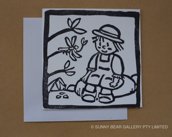 Autumn Block Print Greeting Card: Hand-printed 'AKI' Art