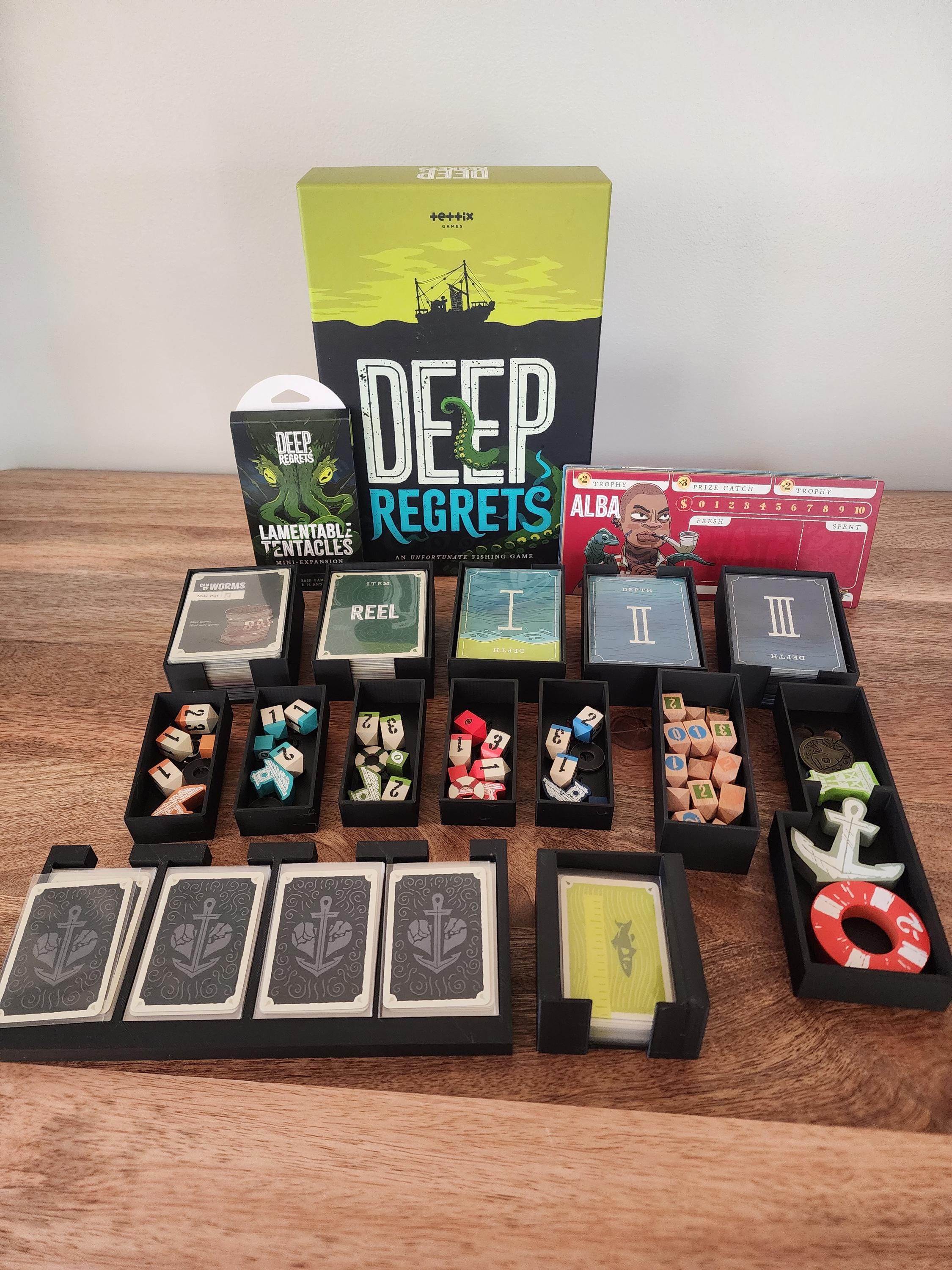 Deep Regrets An Unfortunate Fishing Game, board game insert. Tettix Games. Game Not Included
