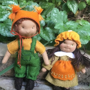 Waldorf dolls, brother and sister with wired frame, child safe, dollhouse dolls, posable