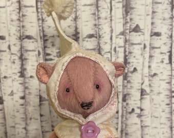 hand sewn mini bear, lilac purple, collector's teddy, ready to ship