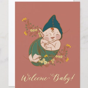 Welcome Faerie Baby、イラスト入りの挨拶、5インチ×7インチ、額装に適しています
