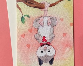 My Heart Flips for You, Anniversary love card, cute opposum