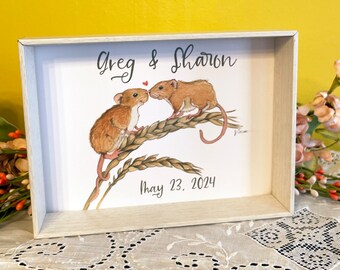 custom print for Bachelorette gift, wedding  or anniversary gift, harvest mice with heart print