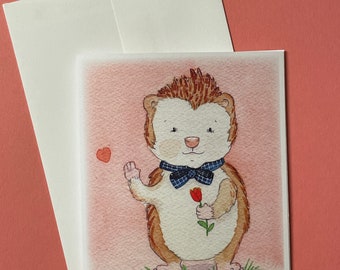 Forest animal Valentine love card, cute watercolor painting