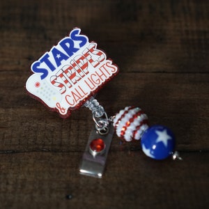 Stars Retractable Badge Reel, ID Clip, Nurse ID Holder, Summer RN Key Card, Badge Pull, School Nurse, Flag, 4th of July, 4th
