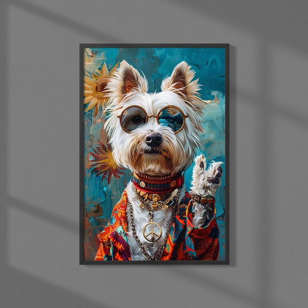 Colorful Hip Westie Dog Wall Art, Funky West Highland Terrier in Sunglasses, Modern Pop Art Canvas Print, Unique Home Decor, Westie Wall Art