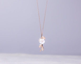 Collar de hoja de magnolia de plata de ley 925, regalo para ella, regalo para mamá, regalo para el día de San Valentín, regalo para novias, regalo para cumpleaños