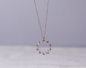 925 Sterling Silver Amethyst Stone Cluster Necklace