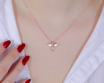 925 Sterling Silver Enamel Angel Necklace,Gift for girl,Gift for Mom,Gift for Birthday,Gift for New Mom