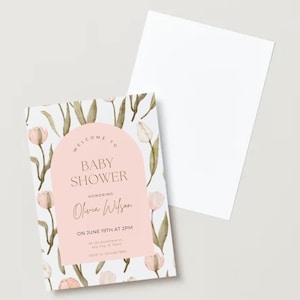 Gepersonaliseerde uitnodigingen voor babyshowers met tulp | 25 per verpakking