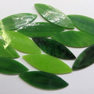 Green Leaves Mix LARGE Glass Petals for Mosaics or Stained Glass, Available in Quantities of 24 or 48 Petals