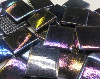 Black Opal IRIDIZED Ottoman (Pate de Verre)  Glass Mosaic Tiles; 1" (25mm) Square