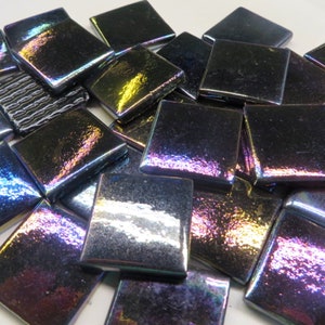 Black Opal IRIDIZED Ottoman (Pate de Verre)  Glass Mosaic Tiles; 1&quot; (25mm) Square, Available in Quantities of 20 or 40 Tiles