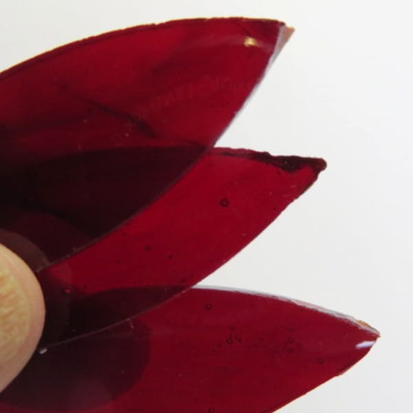 Clear Crimson Red LARGE Hand-cut Glass Petals for Mosaics or Stained Glass. Available in quantities of 24 or 48 petals