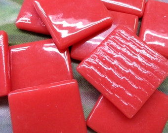 Watermelon Red Ottoman (Pate de Verre)  Glass Mosaic Tiles; 1" (25mm) Square, Available in Quantities of 20 or 40 Tiles