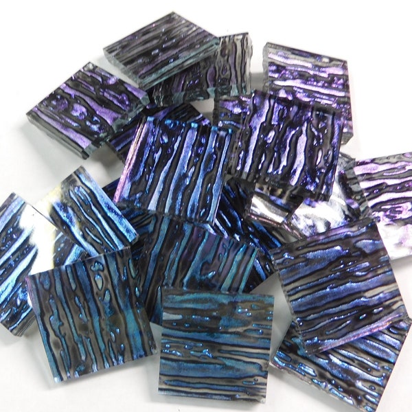 Blue Violet Sparkle on Rain Van Gogh (color shifting), Glass 1" Square Tiles for Mosaics; Available in Quantities of 20 or 40 Tiles