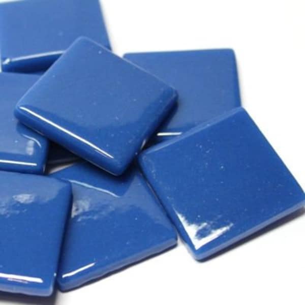 Deep Lake Blue Ottoman (Pate de Verre) Glass Tiles for Mosaics, 1" (25mm) Square, Available in Quantities of 20 or 40 Tiles