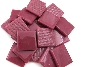 Raspberry Glass Ottoman (Pate de Verre) Mosaic Tiles; 1" (25mm) Square
