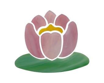 Pink Waterlily Mosaic Stained Glass, Pre-cut Stained Glass Shape, Lotus or Lily Flower 3 7/8" by 3 1/4" inches (8 stained glass pieces)
