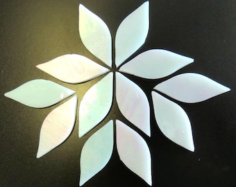 Shiny White Iridized SMALL Hand-cut Petals for Mosaics or Stained Glass, (48)