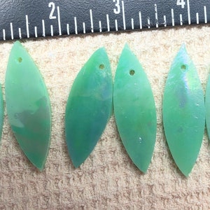 Pistachio Ice (1 hole) Pistchio Green Iridized Glass Petals for Windchimes, Set of 6 Petals drilled with 1 hole
