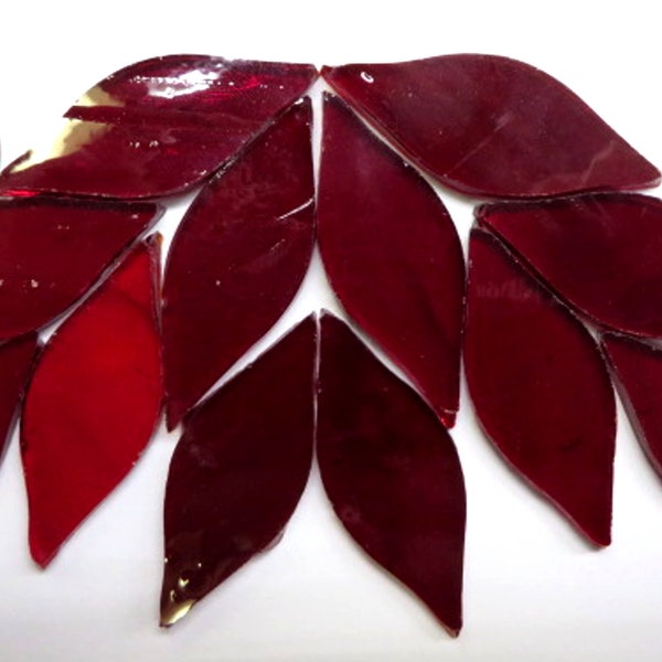 Clear Crimson Red SMALL Glass Petals for Mosaics or Stained Glass,  Available in Quantities of 24 or 48 Petals