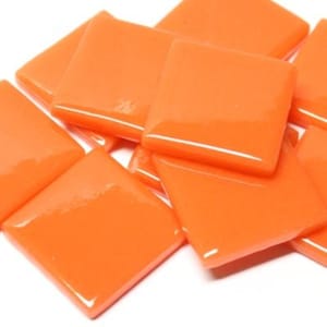Mandarin Orange Ottoman (Pate de Verre)  Glass Mosaic Tile; 1" (25mm) Square