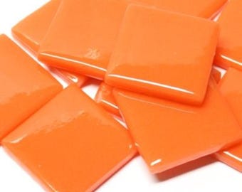 Mandarin Orange Ottoman (Pate de Verre)  Glass Mosaic Tile; 1" (25mm) Square 20 TILES