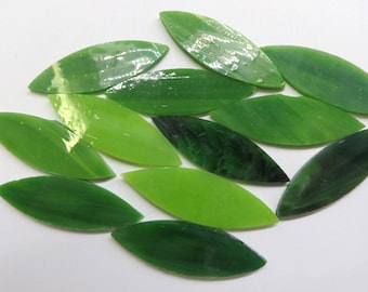 Green Leaves Mix LARGE Glass Petals for Mosaics or Stained Glass