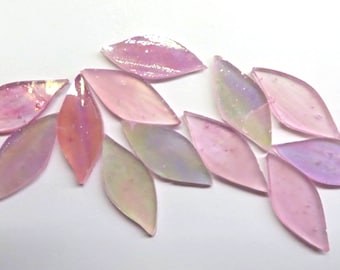 Rosebud Pink Iridized SMALL Glass Petals for Mosaics or Stained Glass, Available in Quantities of 24 or 48 Petals