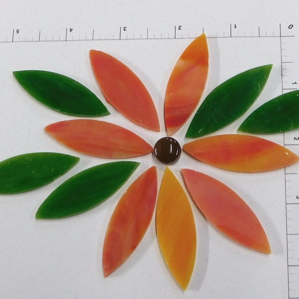 Early Sunrise Orange Flower for Mosaics or Stained Glass, 13 pieces (LARGE)