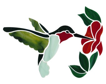 Hummingbird with Flower Mosaic Kit, Precut Mosaic Bird Shape, 7 3/4" Across  5-1/2" Tall, (23 Pieces)