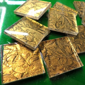 Gold Sparkle Van Gogh Glass on Glue Chip; 1&quot; Square Tiles for Mosaics, Available in  20 or 40 Tiles per package