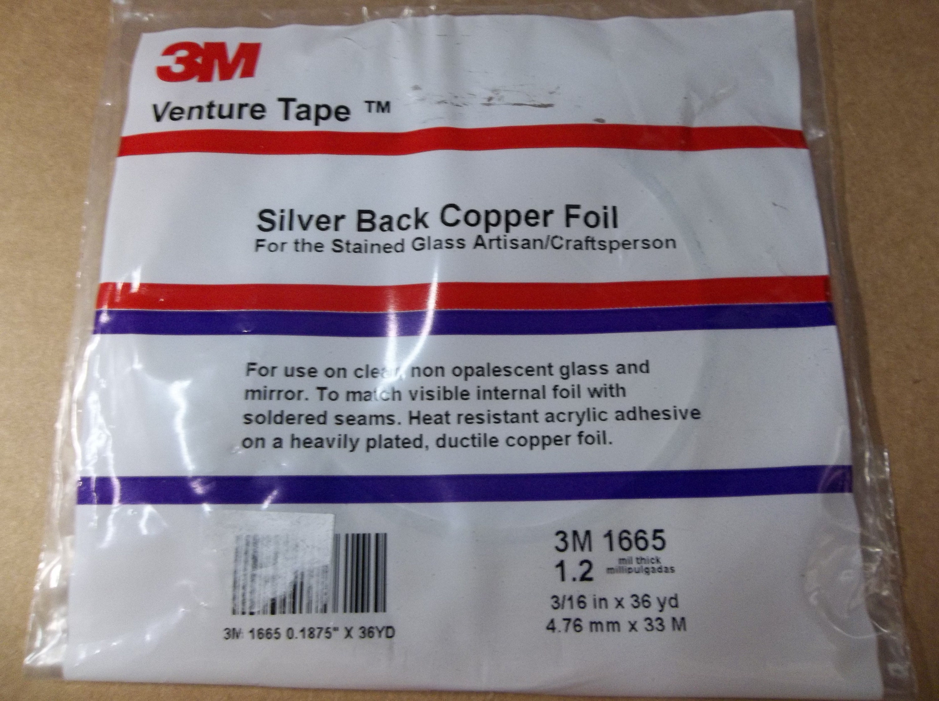 Copper Foil Silver Backed by Venture, 3/16 Inch Wide, 36 Yard Roll