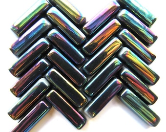 BLACK IRIDIZED Stix Glass Rectangles for Mosaics, Available in Quantities of 2 oz. (about 50 Stix) or 4 oz. (about 100 Stix)