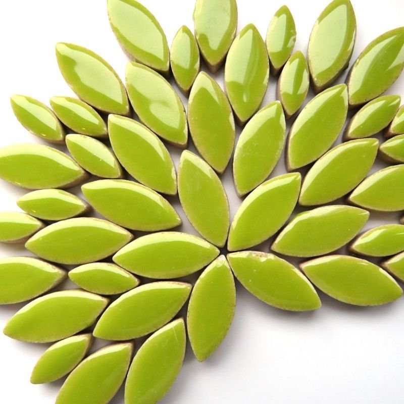 Mosaic Making Kiwi Green Petals High Fired Ceramic Shapes for Mosaics package of 24 or 48 Craft