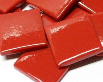 True Red (Blood Red) Glass Ottoman (pate de Verre) Glass MOSAIC Tile; 1" (25mm) Square