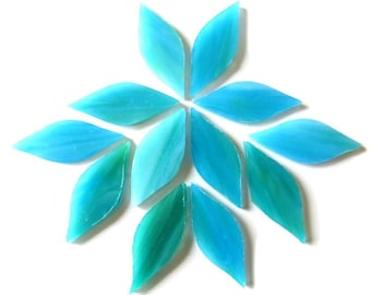 Parrotfish Blue-green color SMALL Glass Petals for Mosaics or Stained Glass, 48 Petals