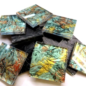 Green Copper Gold (VG 189) Van Gogh Glass; 1" Square Tiles for Mosaics - 20 Tiles