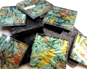 Green Copper Gold (VG 189) Van Gogh Glass; 1" Square Tiles for Mosaics